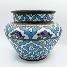 Antique 19th C. Middle Eastern Enameled Copper Bowl