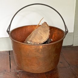 Large Antique Copper Bucket With Wrought Iron Handle