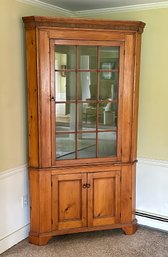 Antique 2-Part Pine Farmhouse Corner Cabinet