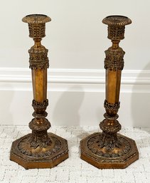 Pair Of French Cast Bronze Candlesticks - 15' Tall