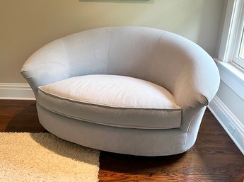 Circular Upholstered Lounge Loveseat Sofa - In Light Blue