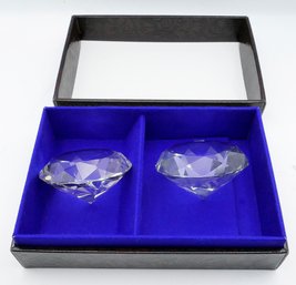 Pair Of Large Diamond Shaped Crystal Paperweights