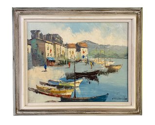 A. Duchene Original Oil Painting - Harbor Scene