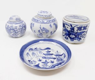 3 Chinese Export Covered Jars And Plate