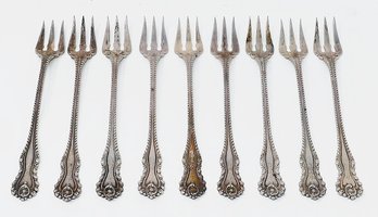 Set Of 9 Antique 1892 Sterling Silver Cocktail Forks