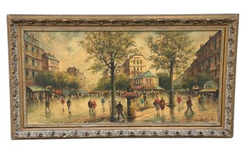 Large Original Oil On Canvas Painting - Parisian Street Scene