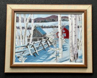 Ernest Gann Original Oil On Canvas Painting - Snowy House / Landscape