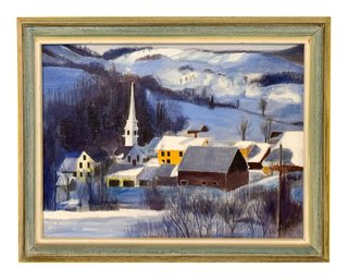 Ernest Gann Original Oil On Canvas Painting - Snowy Town / Landscape