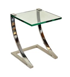 1980's Modern Glass And Chrome Side Table