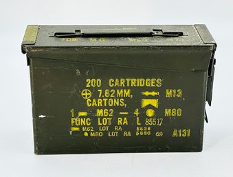 Vintage Military Metal Ammunition Box - 200 Rounds M62 M80
