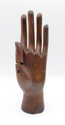 Antique Wooden Carved Hand Glove Display With Articulated Thumb