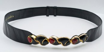 Judith Leiber Leather Belt / Buckle With Semi-Precious Stones