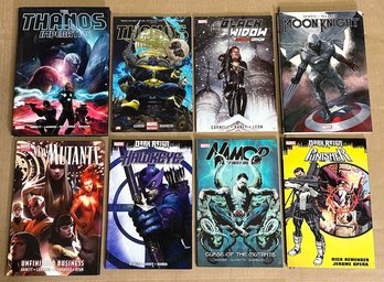 Lot Of 8 Marvel Comics Hardcover & Paperback Novels / Comic Books - Thanos, New Mutants, Moon Knight, Etc