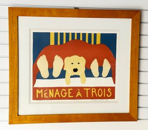 Stephen Huneck 1997 Woodcut Print 'Menage A Trois' - Signed / Numbered In Pencil