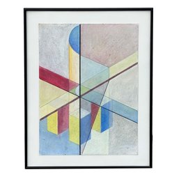 Victoria Meyers Mixed Media Painting On Board (1986) - Geometric Composition