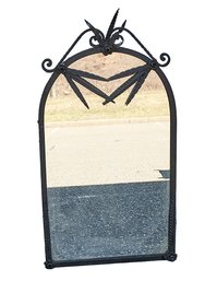 Vintage Wrought Iron Mirror With Leaf And Flower Accents