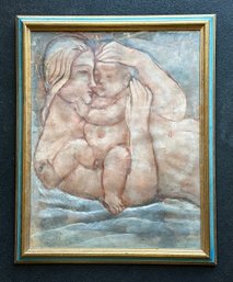 Original Paint And Pastel On Paper - Mother And Child