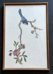 Vintage Embroidery On Linen - Blue Jay Bird