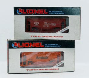 2 Vintage Lionel Train Cars -Amtrak & Milwaukee Road Ore Cars - Never Used In Box