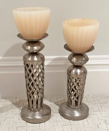 Pair Of Woven Metal Candlesticks