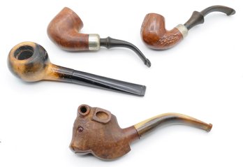 Collection Of 4 Vintage Tobacco Pipes - Carved Buffalo Head, Peterson's K&B, Wellpipe