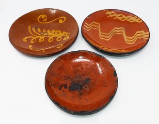 3 Different Antique 19th C. Redware Pie Plates