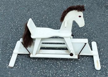 Vintage Geuther Wooden Rocking Horse In White