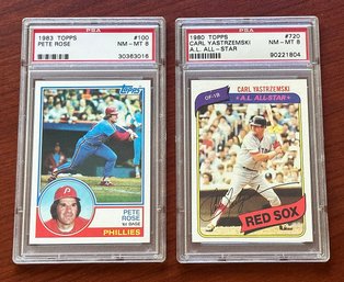 1980 Topps Carl Yaztremski & 1983 Topps Pete Rose Baseball Cards - PSA 8 (NM MT)