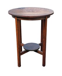 Arts & Crafts Circular Oak Lamp Table - In The Manner Of Stickley