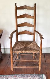 Primitive Carved Wooden Ladder-Back Great Chair