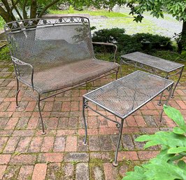 Vintage Salterini Style Wrought Iron Outdoor Bench And Side/Coffee Tables