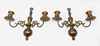 Pair Of Cast Brass Candle Wall Sconces