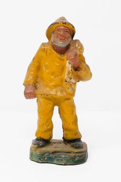 1930's Painted Cast Iron Bookend - Old Salt Fisherman