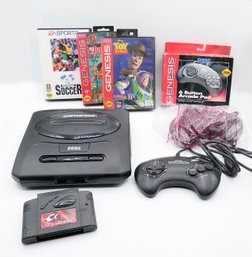 Vintage Sega Genesis Video Game System With 3 Games, Game Shark, And 2 Controllers