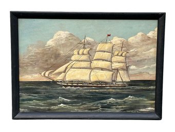 Original Folk Art Ship Oil Painting On Board - Packet 'James Foster' Black Ball Line