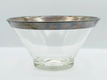 Mid-Century Modern Silver Rimmed Glass Serving Bowl