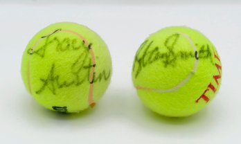 Pair Of Tennis Balls Hand Signed By Hall Of Famers Stan Smith & Tracy Austin