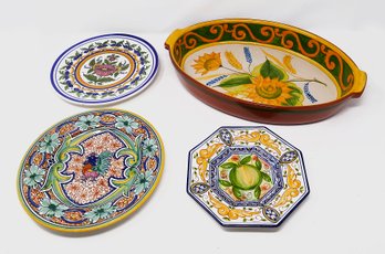 Hand Painted Ceramic Plates And  Oval Casserole From Spain & Portugal - Polido & Filho, Mazari, Etc