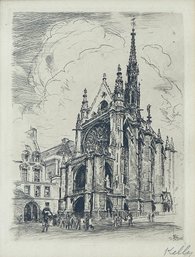 Antique 1926 Etching Of Sainte Chapelle (Paris)