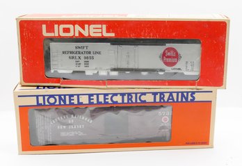 2 Lionel Train Cars -Swift Co & Central NJ Railroad Reefer - Never Used In Box