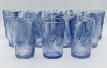 Set Of 12 Swirl Ink Blue Glasses (14 Oz) - In Excellent Condition - $180 Cost ($15/ea)