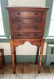 Antique Mahogany Chest On Stand On Turned Legs