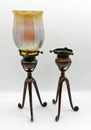 Pair Of Tiffany Studios Candlesticks - Circa 1900 - Favrile Glass, Patinated Bronze