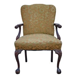 Carved Floral Wooden Upholstered Arm Chair