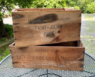 2 Vintage Wooden French Wine Crates - 1966 & 1982 - Bordeaux