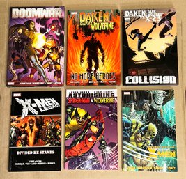 Lot Of 6 Marvel Comics Hardcover Novels / Comic Books - X-Men, Wolverine, Daken, Spider-Man, Dr Doom