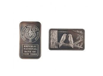 Lot Of 2 Troy Ounce .999 Silver Bars - Johnson Matthey & Mount Everett Mint 1974 Wildlife Tree