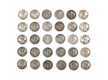 Lot Of 30 US Walking Liberty Half Dollars - 90% Silver