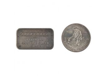 Engelhard One Troy Ounce Silver Bar & The American Prospector Troy Ounce Coin