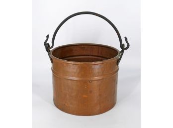 Antique Copper Bucket  With Wrought Iron Handle